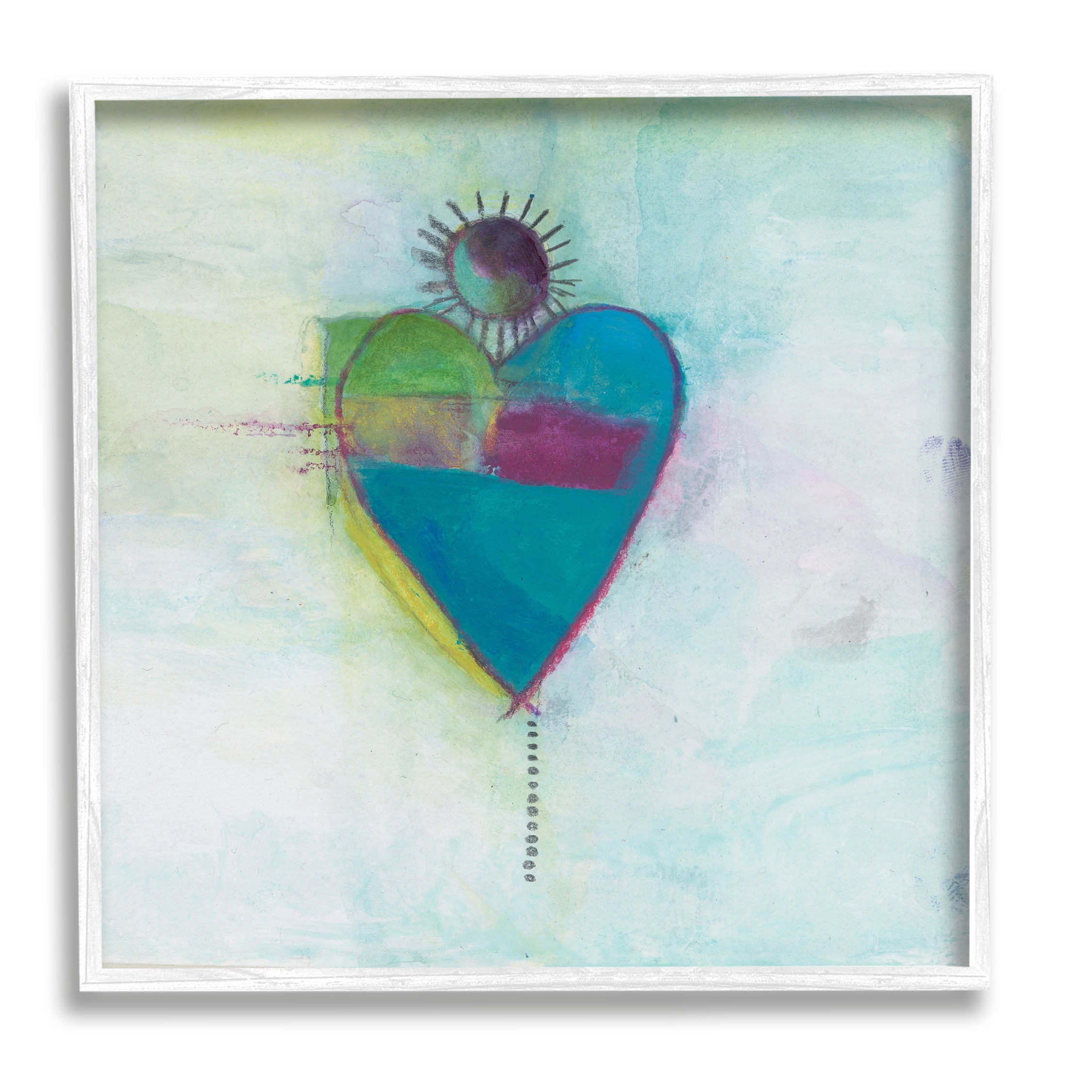 Bold Sun Rays Heart Shape Abstract Painting White Framed Art Print Wall Art