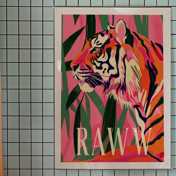 Bold Tiger Poster, Maximalist Wall Art, Colorful Aesthetic Art, Pink Orange Decor, Bedroom Wall Decor, Trendy Art Print, Wild Animal Poster Wall Art, Modern Wall Decor, 8x12 UNFRAMED