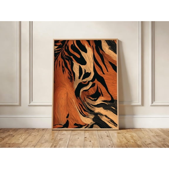 Bold Tiger Print Abstract Orange Black Stripes Wildlife Wall Art, Unframed Paper Print