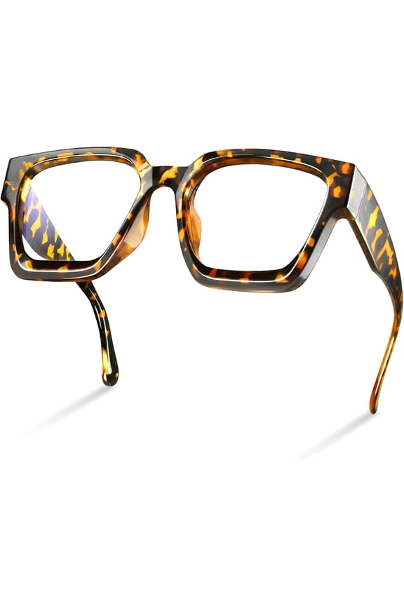 Bold Tortoiseshell Square Blue Light Glasses, Thick Frame, Anti-Blue Light