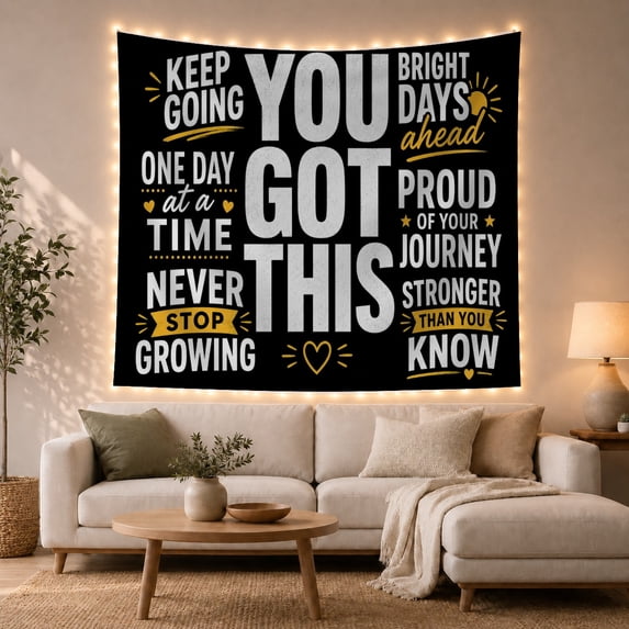 Bold Typographic Layout With Solid Black Dominated, Inspirational Illustration for Quote Lovers, Wall Decor, Valentine's Day Gift, Tapestry Wall Hanging for Dorm and Living Room