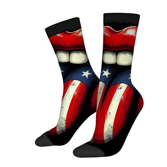 Bold Unisex Socks - 2 Pairs with Vibrant Design on Black Base Featuring American Flag Pattern - Trendy & Expressive