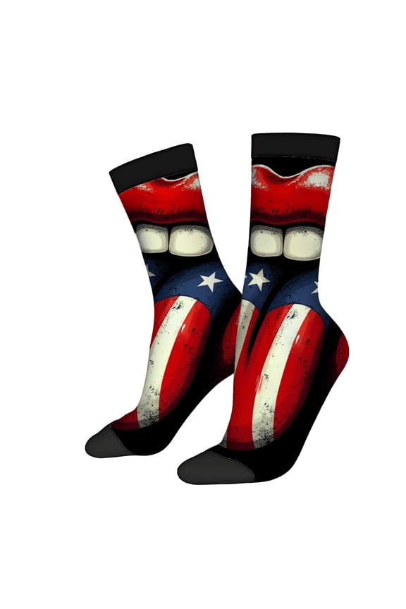 Bold Unisex Socks - 2 Pairs with Vibrant Design on Black Base Featuring American Flag Pattern - Trendy & Expressive