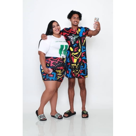 His and Hers Matching Summer Set Bold & Vibrant Unisex Terry Macc 2-Piece Shorts Outfit