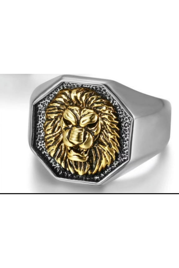 Bold Vintage Gold-Plated Sun God Lion Head Stainless Steel Fashion Ring