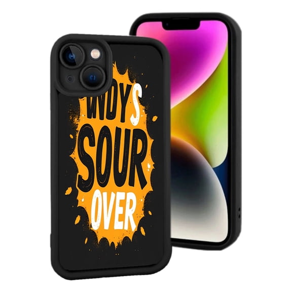 Bold " WDY ' S SOUR OVER " Design on Orange Burst - Lightweight Yellowing Resistant Phone Case for iPhone 15 - Stylish & Durable