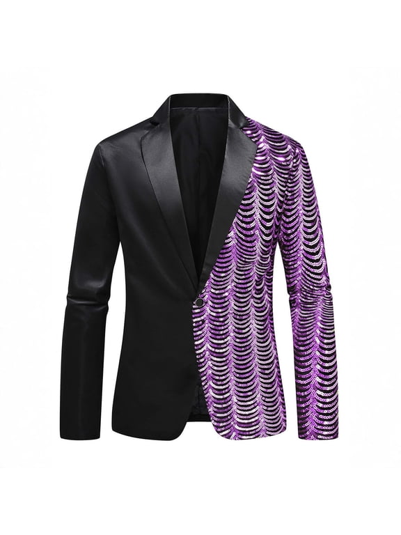 Bold Wave Glitter Sequined Suit Jacket Party Blazer for Men