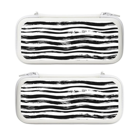 Bold Wavy Grunge Lines (2), Carrying Case For Nintendo Switch & OLED Version, Eva Lightweight Shockproof Protective Pouch Case for Game Console & Accessories with 10 Game Card Slot & Wristband, White