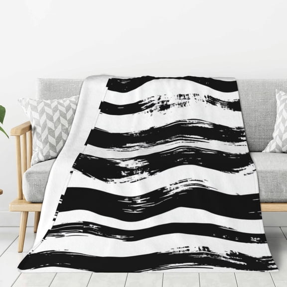 Bold Wavy Grunge Lines (2) Throw Blanket for Stylish Warm Winter Cabin Ultra-Soft Micro Fleece Blanket, Premium Microfiber, Silky Soft, Plush, Warm and Lightweight for Couch, Sofa, Bed - 80"X60"