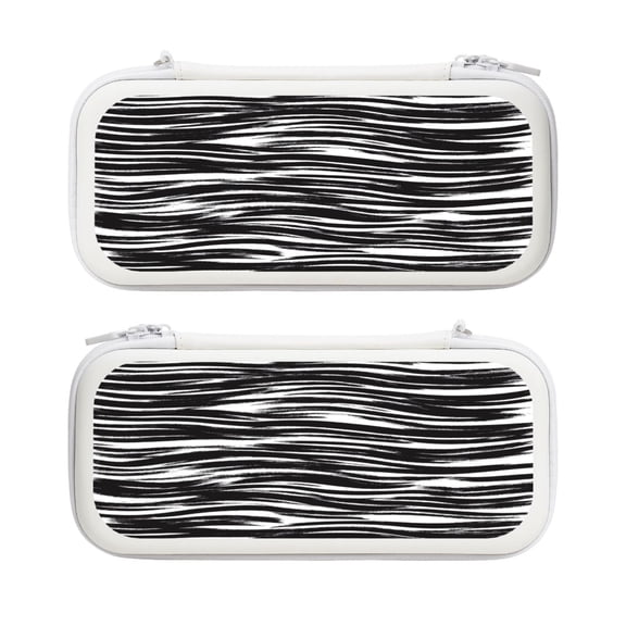 Bold Wavy Grunge Lines, Carrying Case For Nintendo Switch & OLED Version, Eva Lightweight Shockproof Protective Pouch Case for Game Console & Accessories with 10 Game Card Slot & Wristband, White