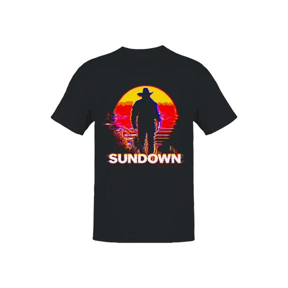Bold Western Sundown Graphic Cowboy Frontier Desert Adventure Unisex T-Shirt, up to size 5XL