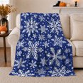 thumbnail image 1 of Bold White Snowflakes on Blue, Cheerful Holiday Style for Winter Lovers, Frosted Star Pattern and Christmas Gift, Soft Flannel Blanket for Family Room and Bedroom, Home Decor, 1 of 9