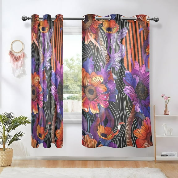 Bold Wildflowers Blackout Curtains 63 inch Length 2 Panels Window Decoration Curtains for Bedroom Living Room