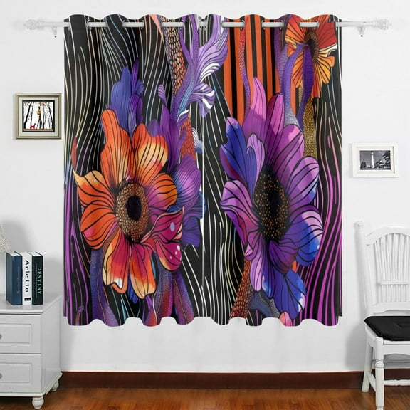 Bold Wildflowers Curtains Grommet Black Out 63 Inch Length Curtain Drapes for Bedroom Living Room 2 panels set