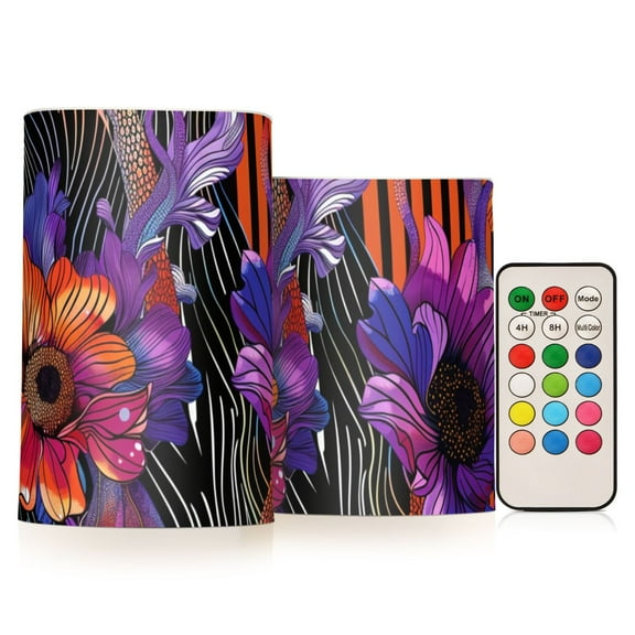 Bold Wildflowers Flameless CandlesLED Lights Battery Operated Candles with Remote and Timers Flicker Lights Votive Set of 2