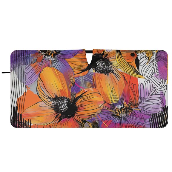 Bold Wildflowers Line Car Windshield Sun Shade Foldable Front Window Shades Cover Sun Visor Shield Block