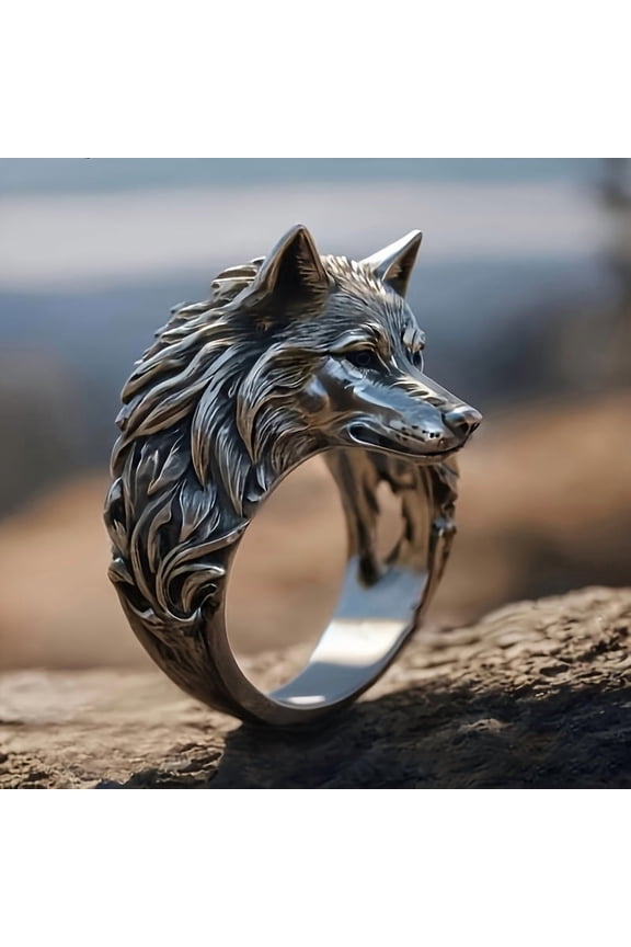 Bold Wolf Head Ring for Men - Retro Hip-Hop Style, Perfect for Birthdays, Anniversaries & Special Occasions,-13-1pc