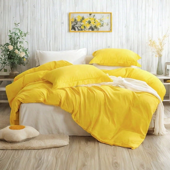 Bold Yellow Bedding Set – Solid Microfiber Construction, Durable And Silky Smooth