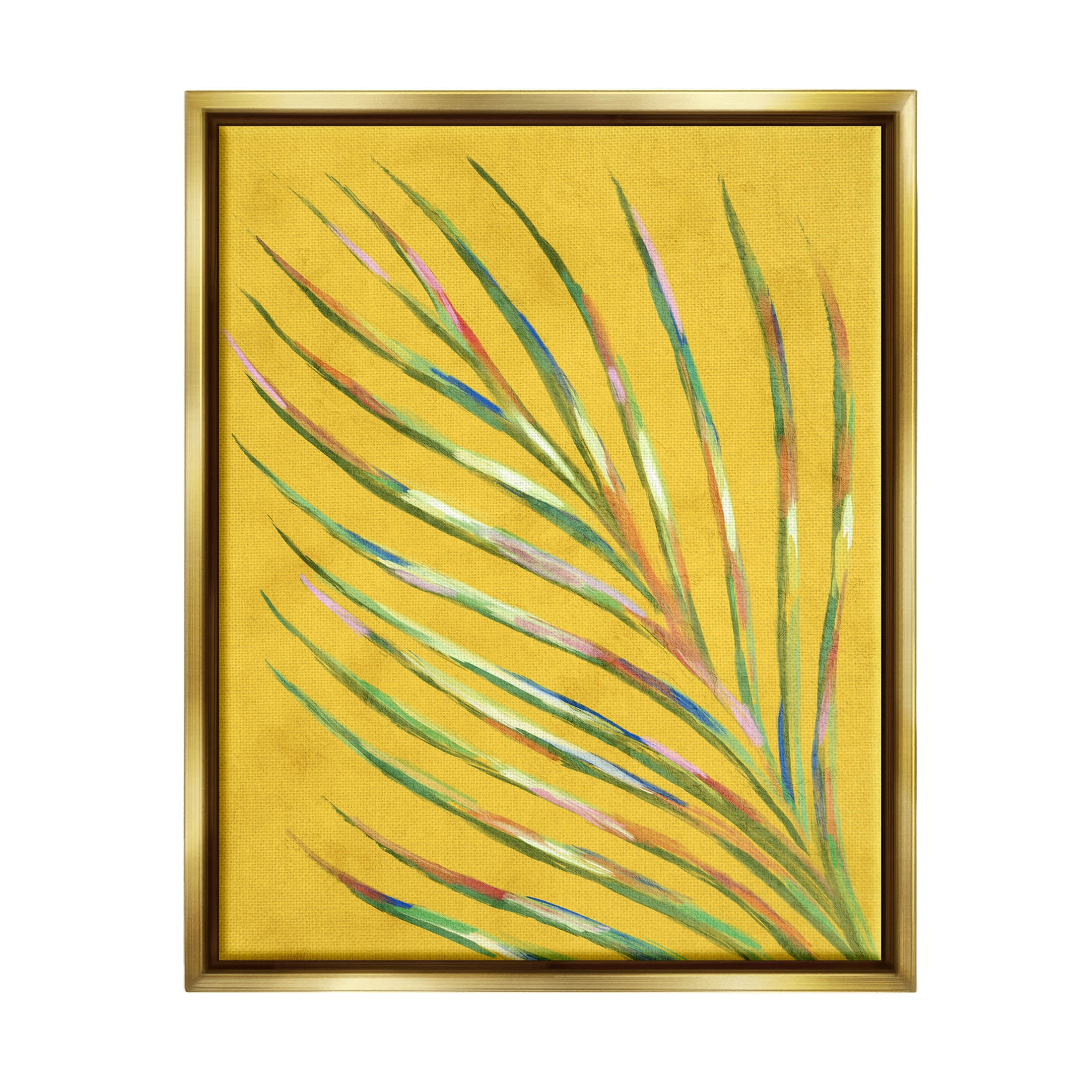 Bold Yellow Palm Leaf Petals Canvas Art with Gold Frame