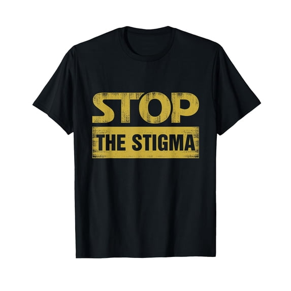 Bold Yellow Text Stop The Stigma Mental Health Awareness T-Shirt for Support and Advocacy