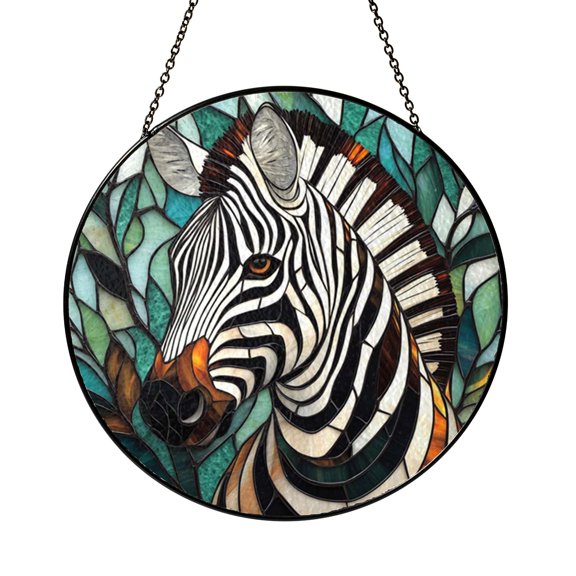Bold Zebra Face Design Stained Glass Style Window Hanging Suncatcher, Wildlife Inspired Decor Gift