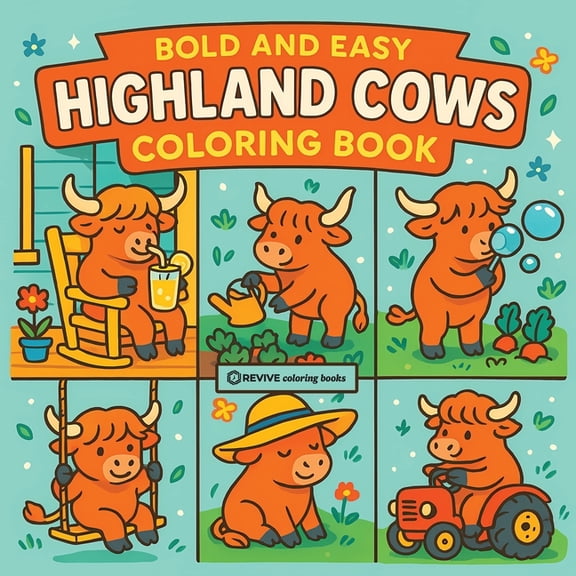 Bold & Easy Stress Relief Coloring B Bold & Easy Highland Cows Coloring Book: Cute & Fun Stress Relief Coloring, (Paperback)
