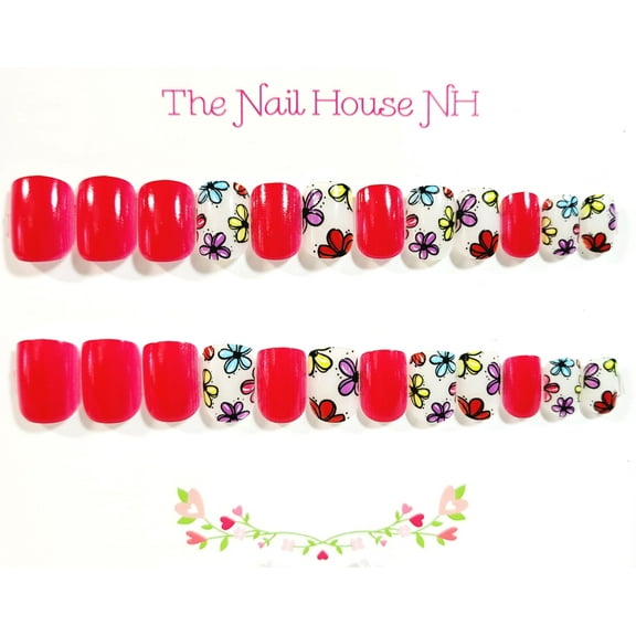 Bold and Beautiful Flowers Glossy Extra Short Squoval Press-on Nails by The Nail House NH - 24 Pieces