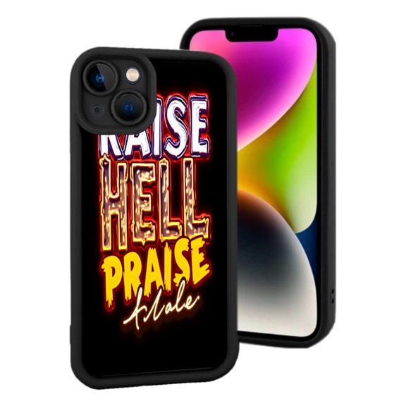Bold iPhone 15 Case - " RAISE HELL PRAISE Blake " Design Yellowing Resistant Lightweight Vibrant Colors on Black Background
