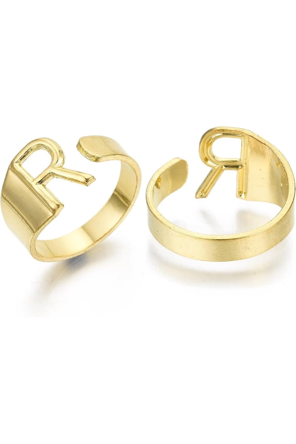 Bold initial ring Adjustable Ladies Gold Personality Ring Letter. R Personalised Engraved Ladies Open Seal Ring Size 8 Inner Diameter 18mm suitable for parties Golden