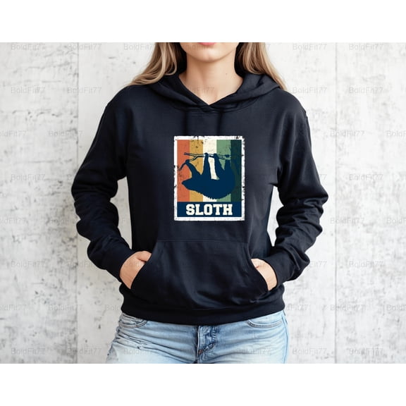 BoldFit77 Classic Vintage Sloth Graphic Design Style Animal Art Look Retro, Slow Creature Hoodie, for Unisex, up to size 5XL.