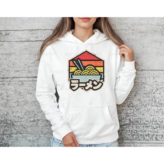 BoldFit78 Retro Badge Ramen Noodles Graphic Design Style Art, Vintage Japanese Food Bowl Hoodie, for Unisex, up to size 5XL.