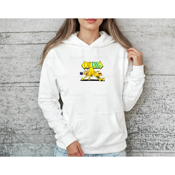 BoldFit79 Vintage CatDog Cartoon Characters Graphic, Retro 90s Nickelodeon Nostalgia Hoodie, for Unisex, up to size 5XL.