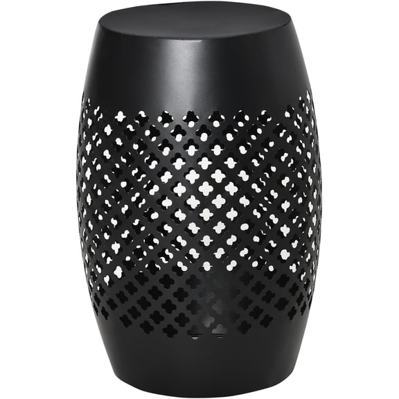 BoldGear 12" Steel Outdoor Side Table Round Hollow Drum Patio End Table | Indoor Use, Black