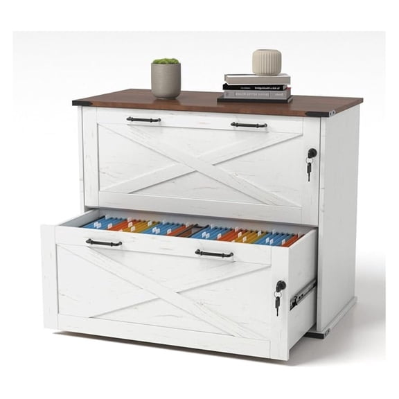BoldGear 2 Drawer File Cabinet with Lock, Home Office Filing Organizer, for Letter Legal A4 Size File Folder Storage, Modern Farmhouse, Wood Lateral Filing Cabinet, Archivador (Rustic White & Brown)