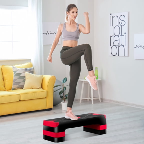 BoldGear 26.5 Inch Aerobic Exercise Step Platform for Home Gym, 4” 6” 8”Adjustable Risers for Step up Fitness Workout, Stepper Step Trainer,Red