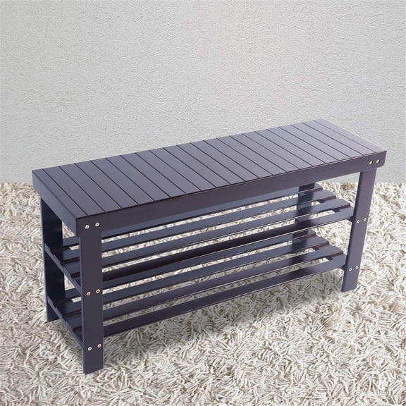 BoldGear  3 Tiers Bamboo Stool Shoe Rack Bench,Bamboo Shoe Rack Bench with Seat Small Shoe Rack for Entryway Bathroom Living Room Bedroom,Brown