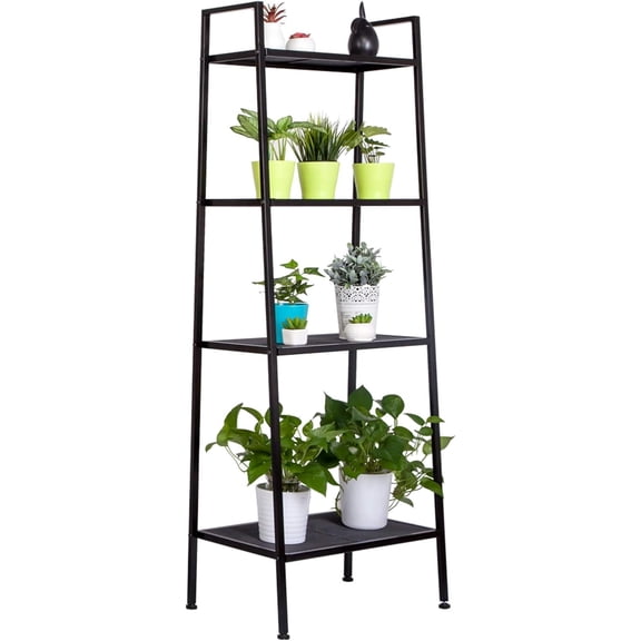 BoldGear 4 Tier Industrial Wall Mounted Bookshelf,Modern Ladder Bookcase Storage Organizer,Open Display Storage Rack,Plant Flower Shelves Stand,with Metal Frame,for Living Room Kitchen Balcony,Black
