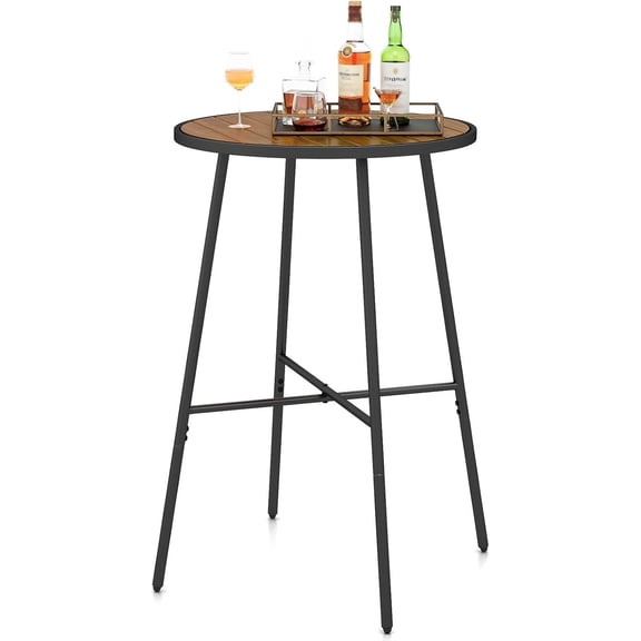 BoldGear 41-inches Patio Bar Table, Acacia Wood Pub Table with Heavy-Duty Metal Frame, X-Shaped Support Bars, Adjustable Foot Pads, Round Cocktail Tables for Outdoor, Bistro, Balcony, Gathering