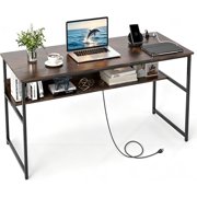 BoldGear 55" Computer Desk w/Power Outlets & USB Ports,w/Heavy Duty Metal Frame, Executive Table for Working Gaming,Rustic Brown