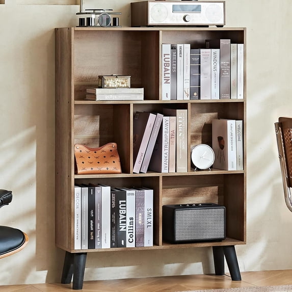 BoldGear 7 Cube Bookshelf, Mid-Century Modern Bookcase Legs,Yellow ...