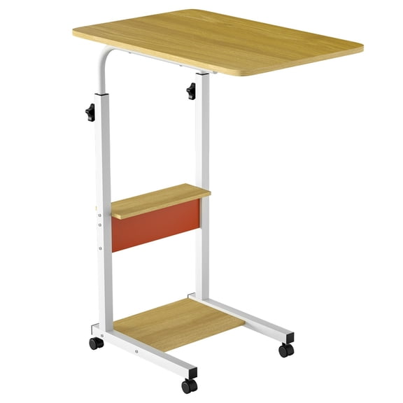 BoldGear C Shaped End Table with Wheels,3-Tier Side Table for Small Spaces,C Table Adjustable Height Couch Sofa Laptop Snack Tables That Slide Under for Living Room Bedroom,Beige