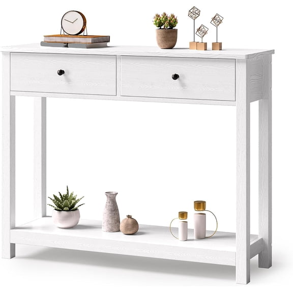 BoldGear Console Table with Drawers | Sofa Table with Storage Shelves, 2-Tier Wooden Entryway Table for Living Room, Kitchen, Hallway, Foyer, White