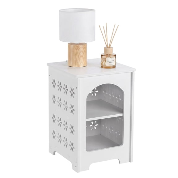 BoldGear End Table Nightstand White with Floral Design, Narrow Side Table with Storage Shelf, Bedside Table for Bedroom, Living Room, Office,2-Tier