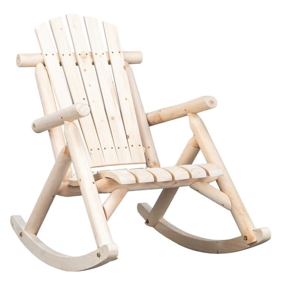 BoldGear Fir Log Adirondack Rocking Chair, Natural Wooden Outdoor Rocker with Wide Slats, Classic Patio Lounge Chair for Garden, Porch, Backyard & Lawn (Natural Finish)