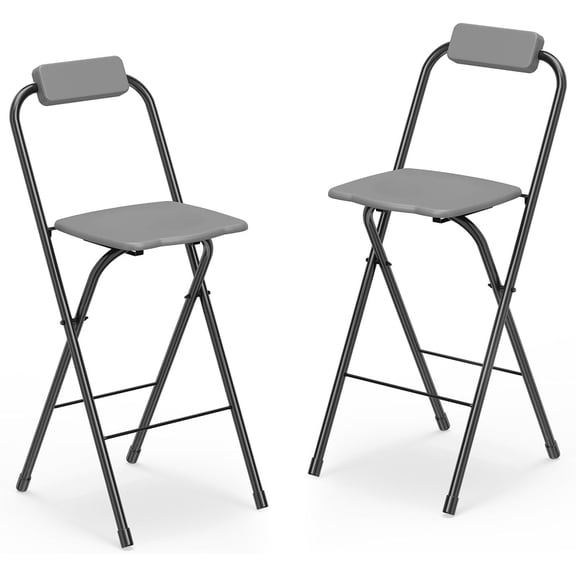 BoldGear Folding Bar Stools Set of 2, Portable Bar Height Stools w/Ergonomic Seat & Comfortable Footrest, Sturdy Metal Dining Chairs w/Anti-Slip Feet for Backyard, Poolside & Patio (Black)