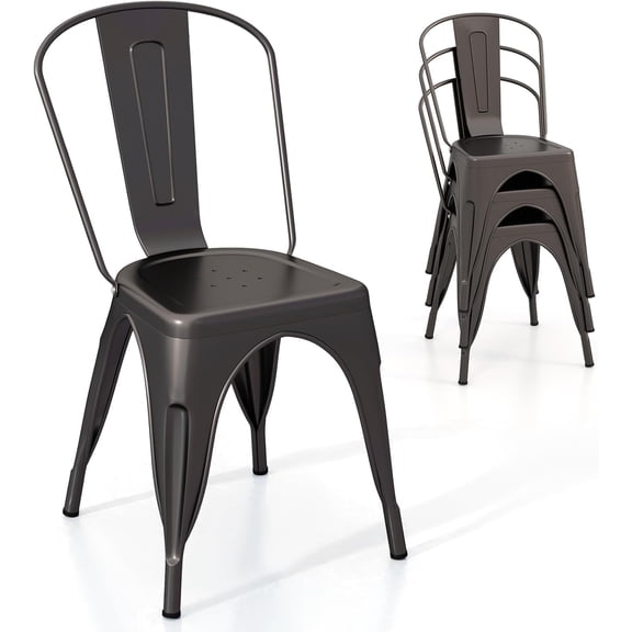 BoldGear Metal Dining Chairs Set of 4, Farmhouse Kitchen Chairs with Removable Backrest, Space-Saving Stackable Bistro Cafe Side Chairs for Dining Room, Living Room, Restaurant (Bronze)