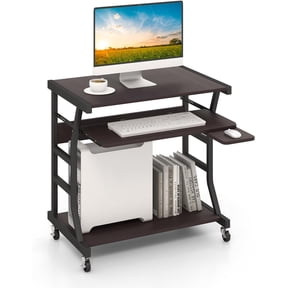 BoldGear Mobile Computer Desk with Keyboard Tray, Portable Small Rolling Desk with Mouse Tray & Bottom Storage Shelf, Rolling Laptop PC Desk Cart with Lockable Wheels for Small Space (Brown)