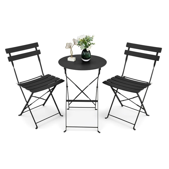 BoldGear Outdoor 3 Piece Patio Bistro Set, Folding Bistro Table and Chairs Set of 2, Space Saving, Foldable Coffee Tables for Balcony or Garden,Black
