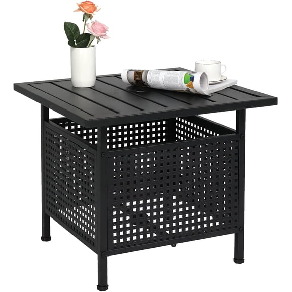 BoldGear Outdoor Side Table with Umbrella Hole 1.57" Umbrella Stand Table, Metal Patio Side Table Coffee Table End Table for Garden, Pool, Deck