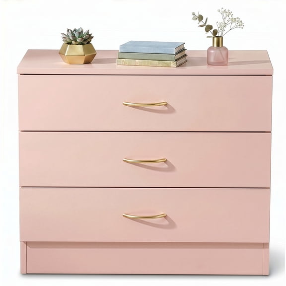 BoldGear Pink 3-Drawer Storage Chest, Modern Small Bedroom Dresser with 3 Storage Drawers, Multi-Purpose Drawer Cabinet for Nursery, Hallway, Living Room and Closet